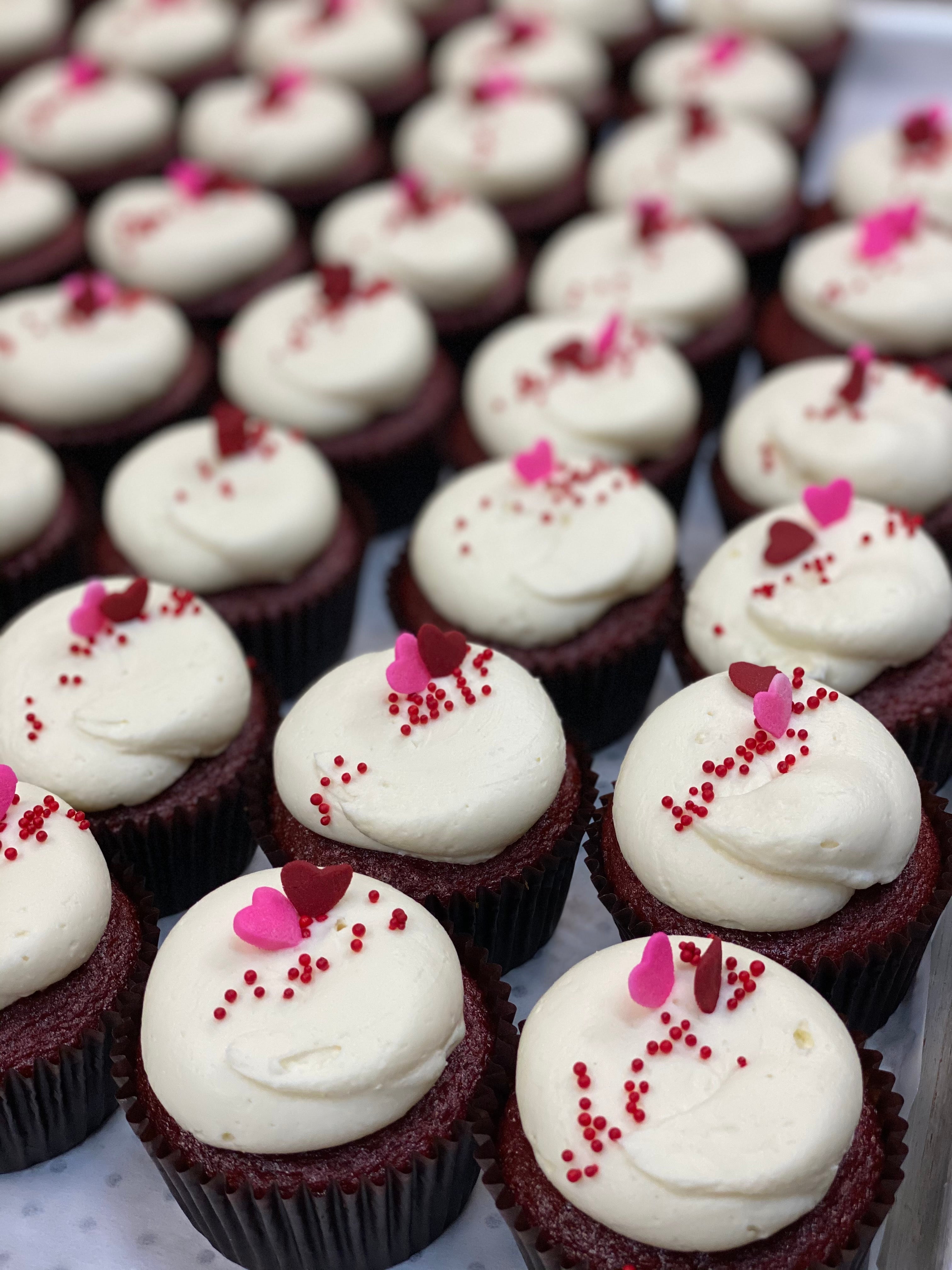 Red Velvet Cupcakes with Edible Glitter Chocolate Hearts